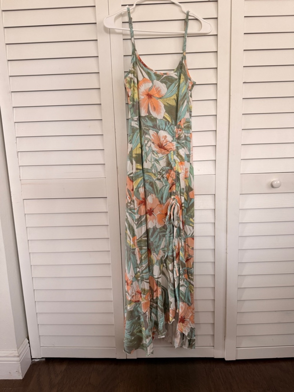 Volcom Floral Maxi Slip Dress in Sage Green and Peach